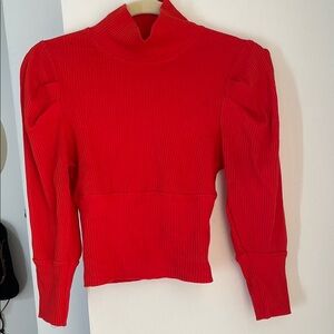 Red Ribbed Turtleneck Top